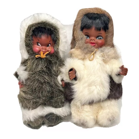 Vintage indigenous  Alaskan Doll Couple with Fur & Leather outfits Set Of 2 11” - Picture 1 of 6